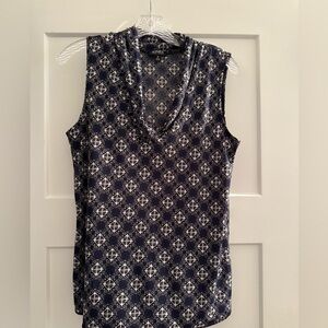 Jones New York Geometric Navy Sleeveless Blouse